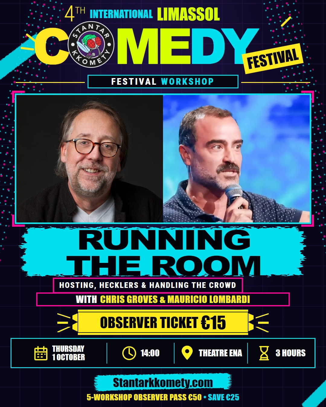 Running the Room workshop poster with Chris Groves and Mauricio Lombardi, Thursday 1 October at 14:00 at Theatre Ena.